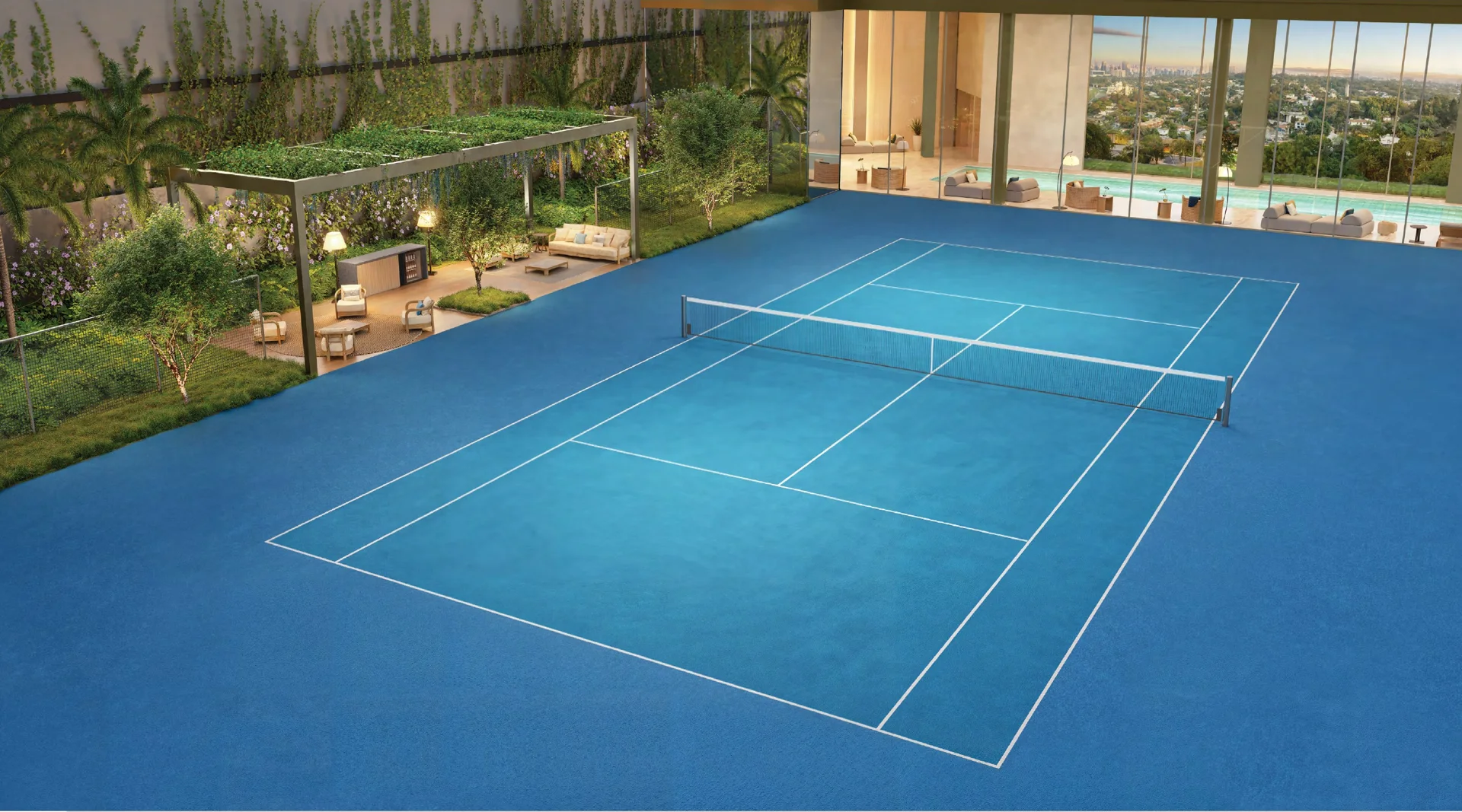 Perspectiva ilustrada | Quadra de tênis e tennis lounge